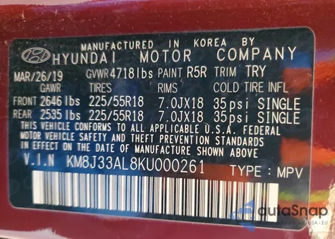 2019 Hyundai Tucson Limited from USA, damaged, VIN KM8J33AL8KU000261